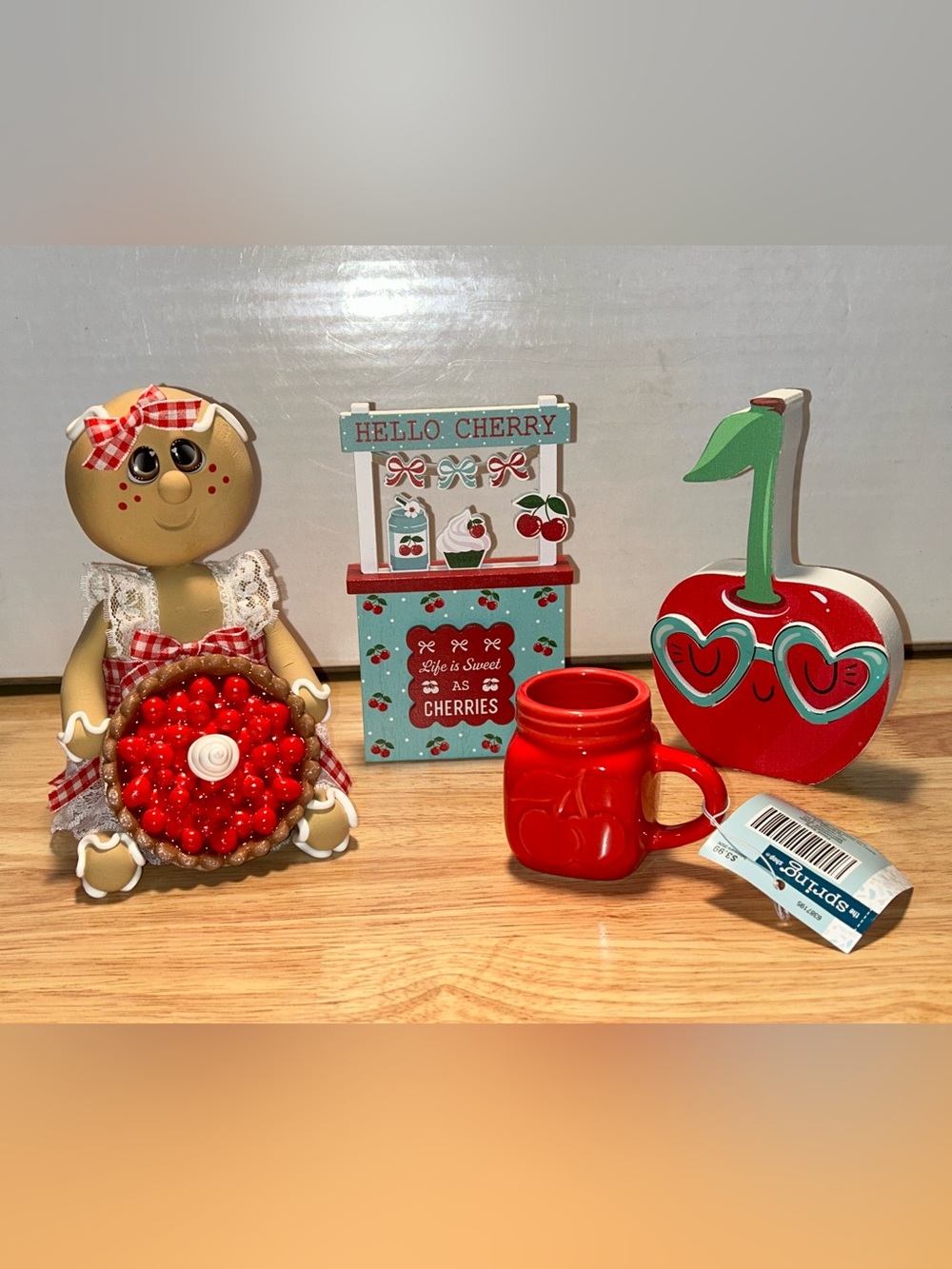 Handmade Clay Gingerbread Cherry Pie Hello Cherry Decorative Home Accent Set